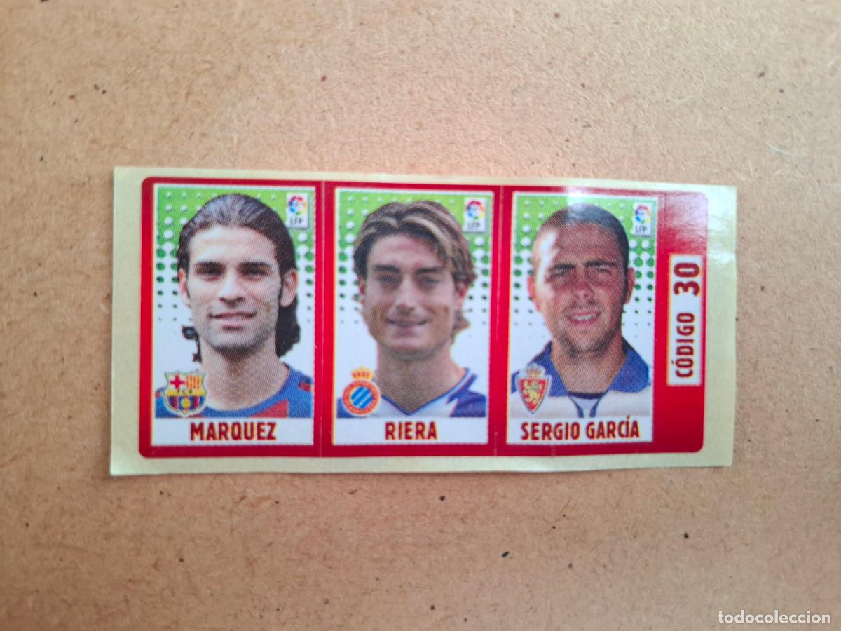 Coleccionismo cromos antiguos: CHICLE LIGA PANINI 2005 2006 30 M&Aacute;RQUEZ BARCELONA / RIERA RCD. ESPANYOL / SERGIO GARC&Iacute;A ZARAGOZA