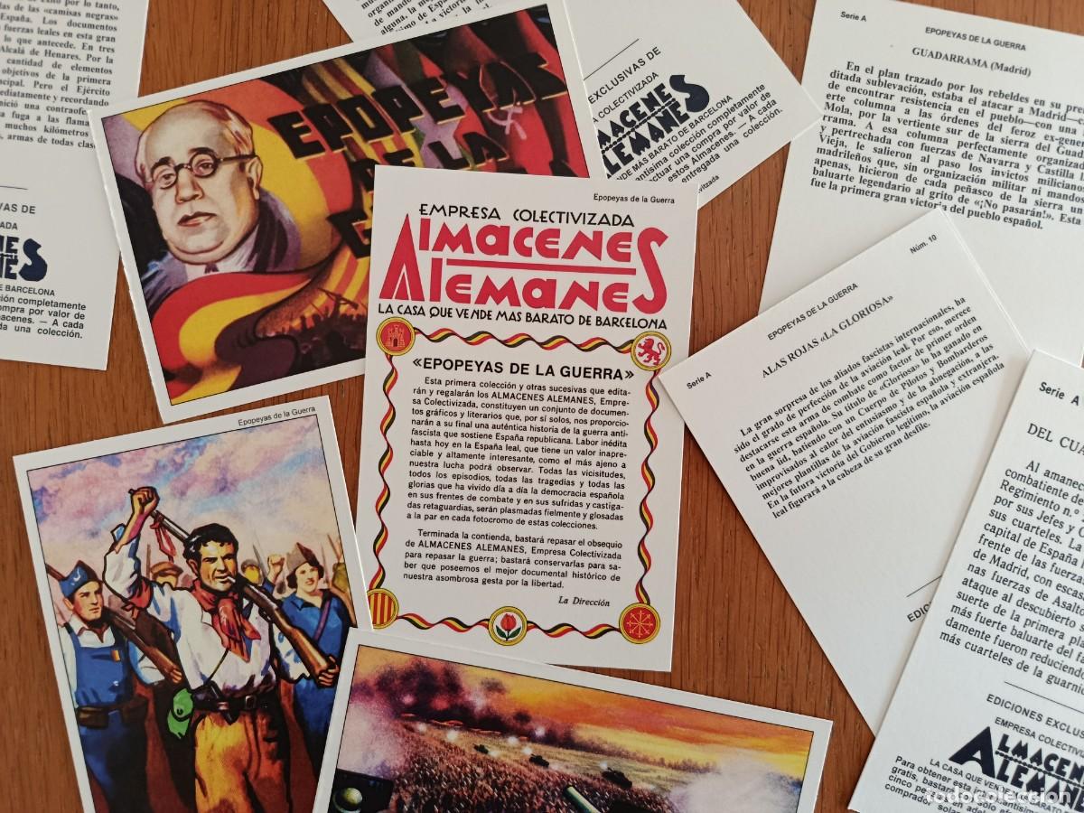 Coleccionismo cromos antiguos: Epopeyas de la guerra. Colecci&oacute;n completa de 12 cromos 1937 Almacenes alemanes. Reproducci&oacute;n