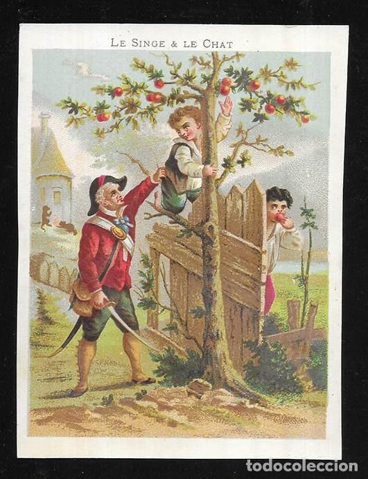 Coleccionismo cromos antiguos: Cromo. Antiguos, 2 ejemplares Le Singe & Le Chat / Le Coq et la Perle. sin publicidad