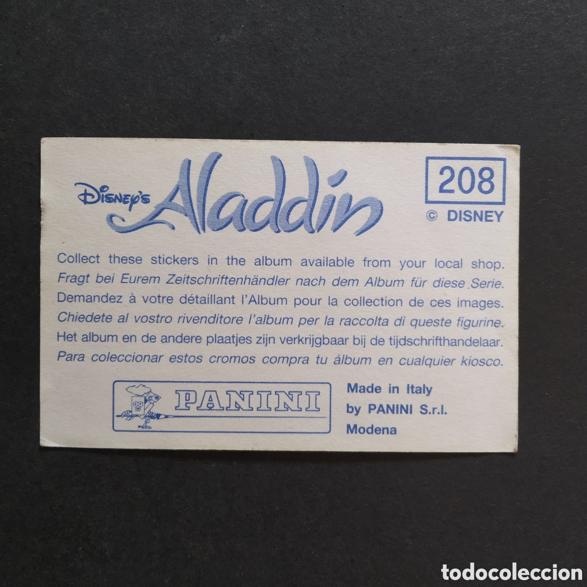 Coleccionismo cromos antiguos: CROMO - N&ordm; 208 - ALAD&Iacute;N - PANINI - Foto 2