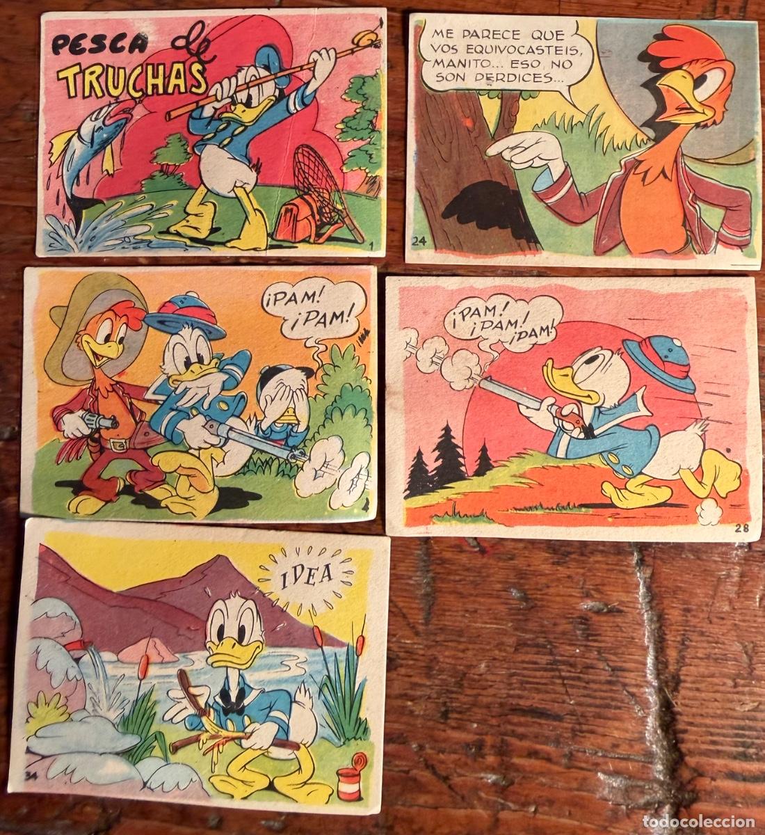 Coleccionismo cromos antiguos: 5 CROMOS EL PATO DONALD VA DE CAZA