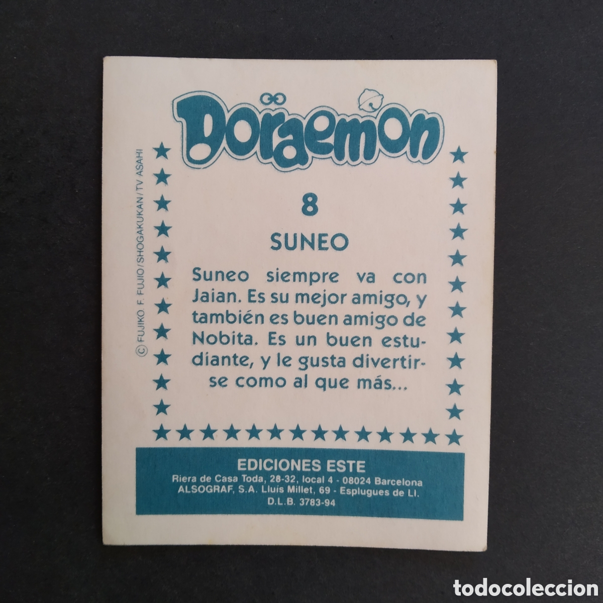 Coleccionismo cromos antiguos: CROMO - N&ordm; 008 - DORAEMON - EDICIONES ESTE - A&Ntilde;O 1994 - Foto 2