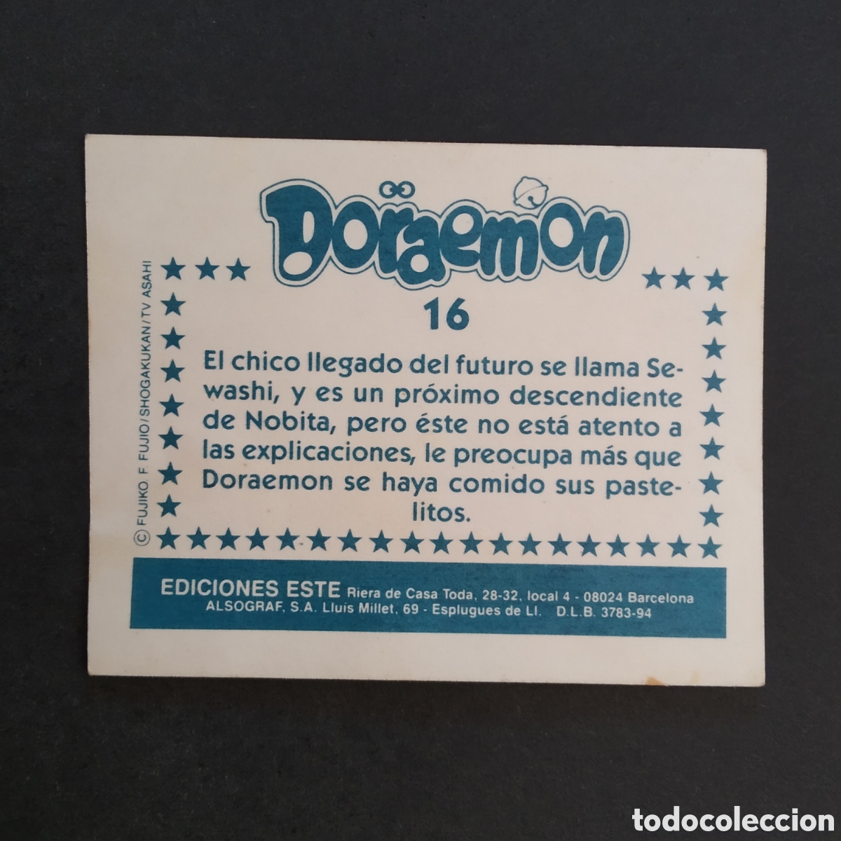 Coleccionismo cromos antiguos: CROMO - N&ordm; 016 - DORAEMON - EDICIONES ESTE - A&Ntilde;O 1994 - Foto 2