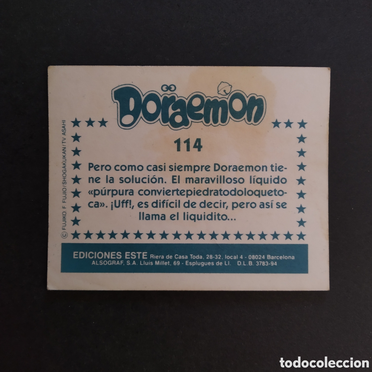 Coleccionismo cromos antiguos: CROMO - N&ordm; 114 - DORAEMON - EDICIONES ESTE - A&Ntilde;O 1994 - Foto 2
