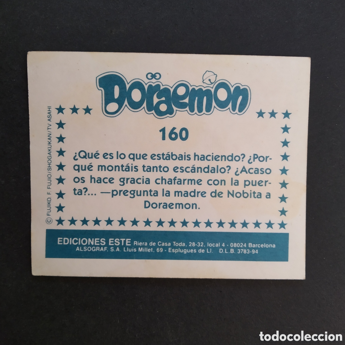 Coleccionismo cromos antiguos: CROMO - N&ordm; 160 - DORAEMON - EDICIONES ESTE - A&Ntilde;O 1994 - Foto 2