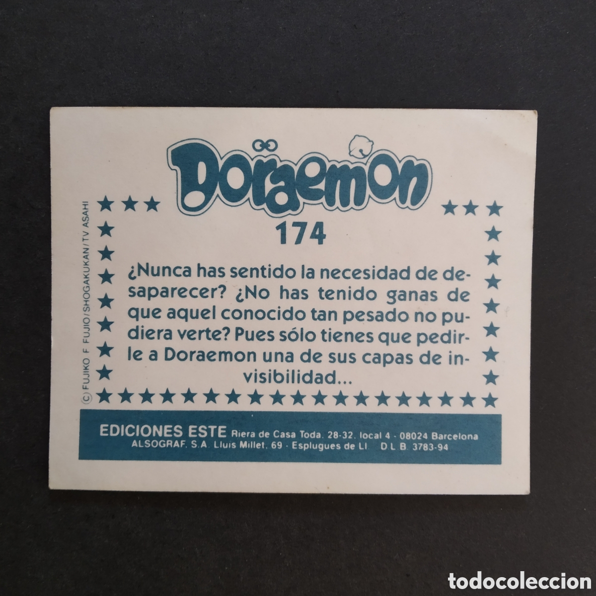 Coleccionismo cromos antiguos: CROMO - N&ordm; 174 - DORAEMON - EDICIONES ESTE - A&Ntilde;O 1994 - Foto 2