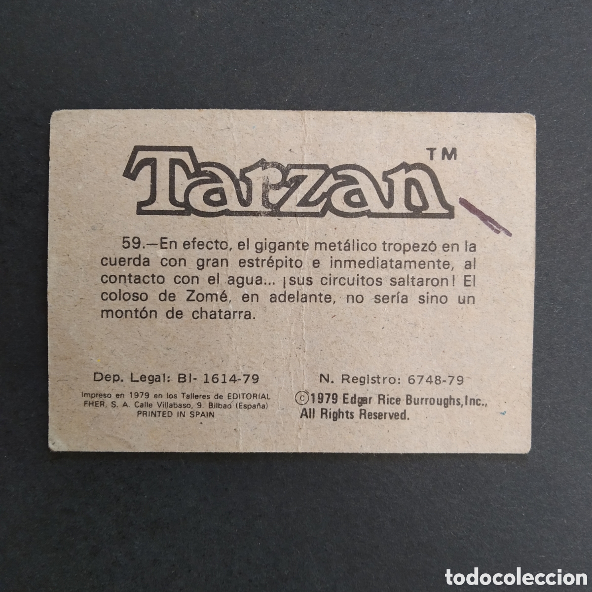 Coleccionismo cromos antiguos: CROMO - N&ordm; 059 - TARZAN - EDITORIAL FHER - A&Ntilde;O 1979 - Foto 2