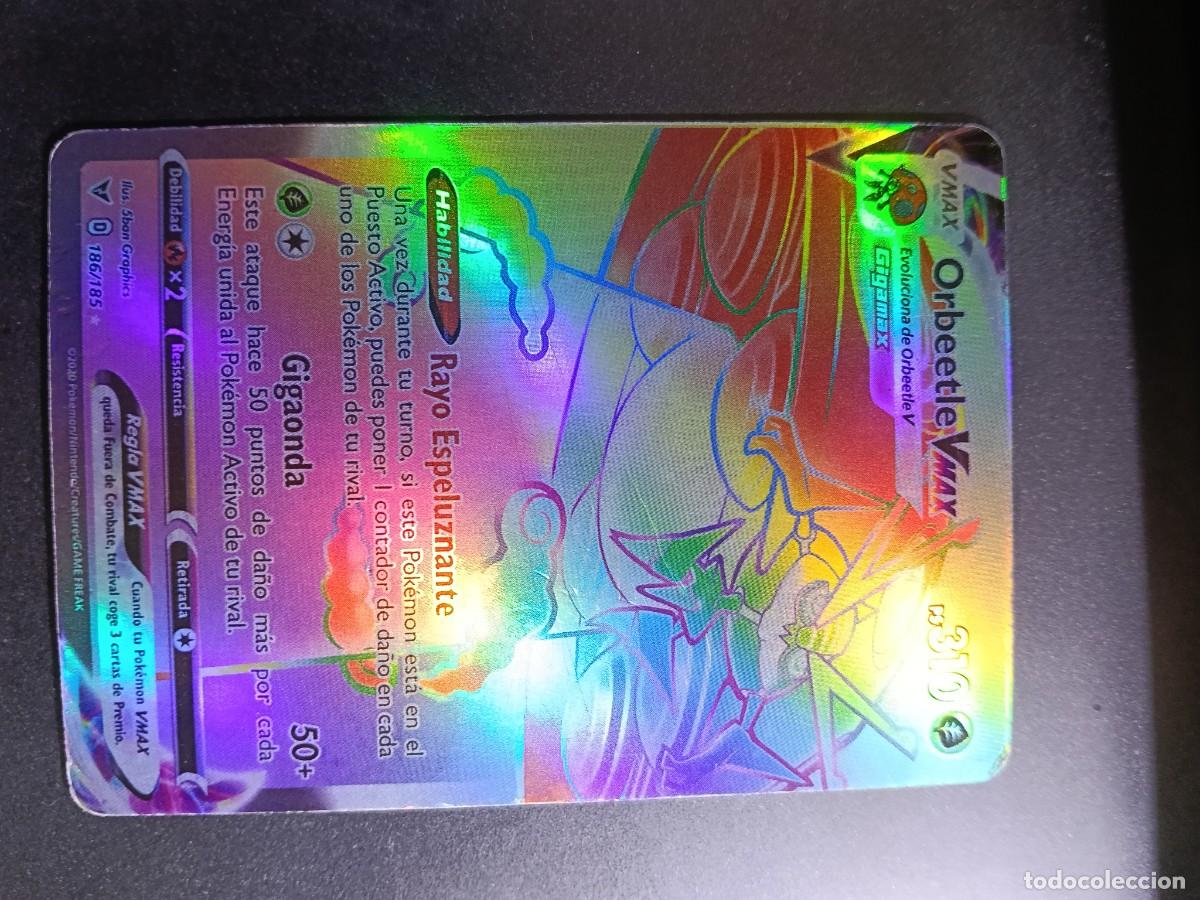 Coleccionismo cromos antiguos: CROMO CARTA ORBEETLE VMAX 186/185 RAYO ESPELUZNANTE GIGAONDA BRILLANTE POKEMON 2020