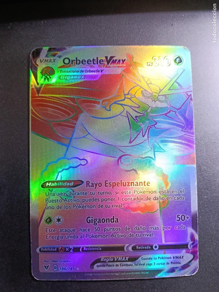 Coleccionismo cromos antiguos: CROMO CARTA ORBEETLE VMAX 186/185 RAYO ESPELUZNANTE GIGAONDA BRILLANTE POKEMON 2020