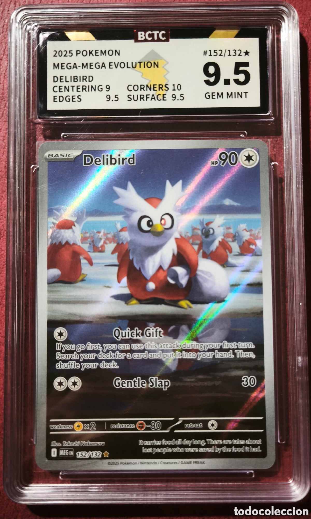 Coleccionismo cromos antiguos: Pokemon. 2025. Delibird. Carta certificada. Grado 9.540