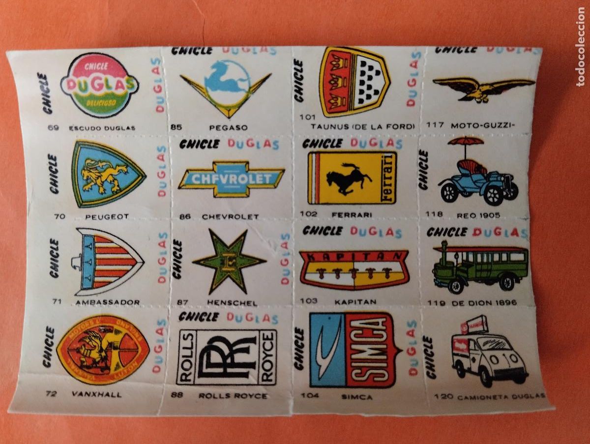 Coleccionismo cromos antiguos: CHICLE DUGLAS CHICLES DOUGLAS CROMOS CALCOMANIAS AUTOMOVILES COCHES MARCAS A&Ntilde;OS 1950&rsquo;s 1960&rsquo;s