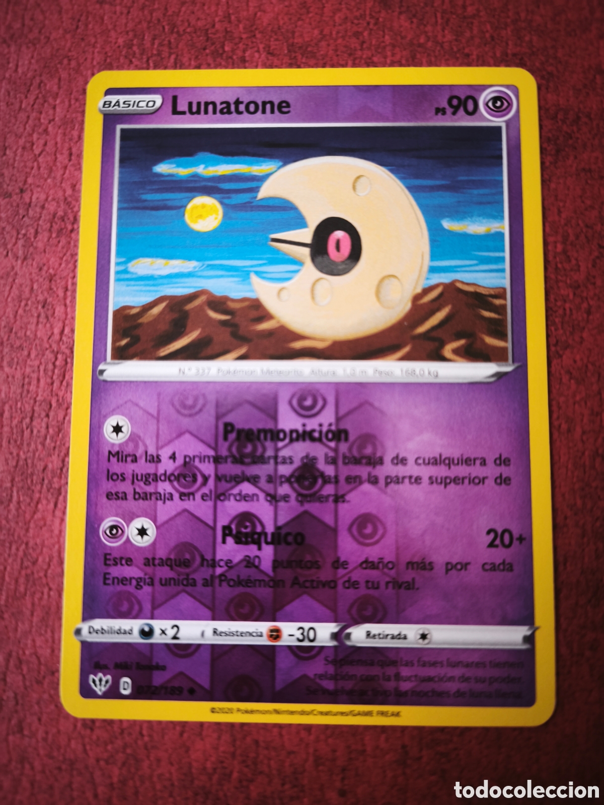 Coleccionismo cromos antiguos: Pokemon. 2020. Lunatone #72/189. Holo. Espa&ntilde;ol