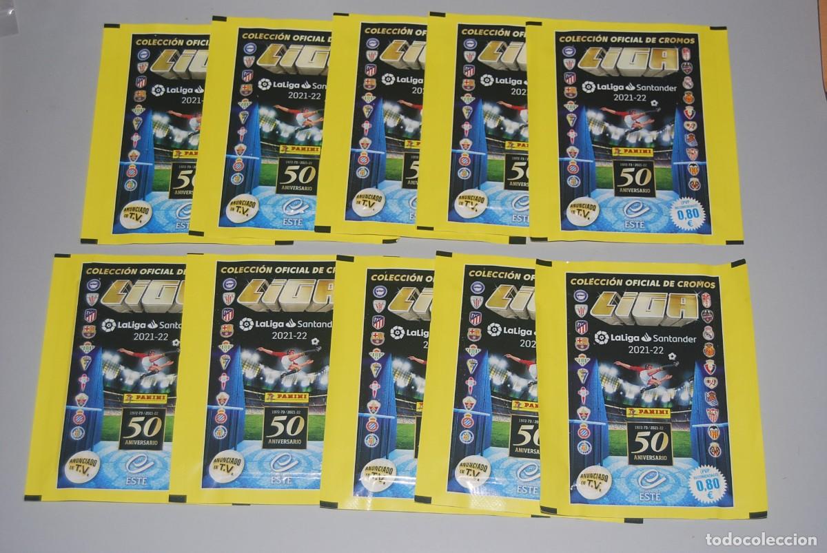 Coleccionismo cromos antiguos: LOTE DE 10 SOBRES SIN ABRIR LIGA SANTANDER 2021-2022, 21-22 SOBRES ANCHOS CON PRECIO, PANINI