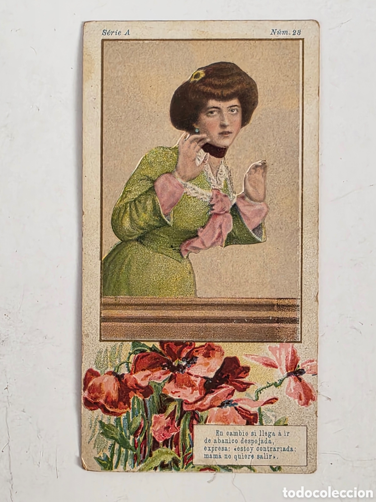 Sammeln alte Sammelbilder: Antiguo Cromo Lenguaje del Abanico Emblemas de la Amapola Serie A n&uacute;m. 28 publicidad Chocolate Pi