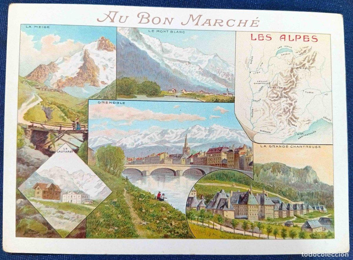 Collectable Antique Stickers: CROMO. LES ALPES. LOS ALPES. REGI&Oacute;N DE FRANCIA. REGALO DE AU BON MARCH&Eacute;.