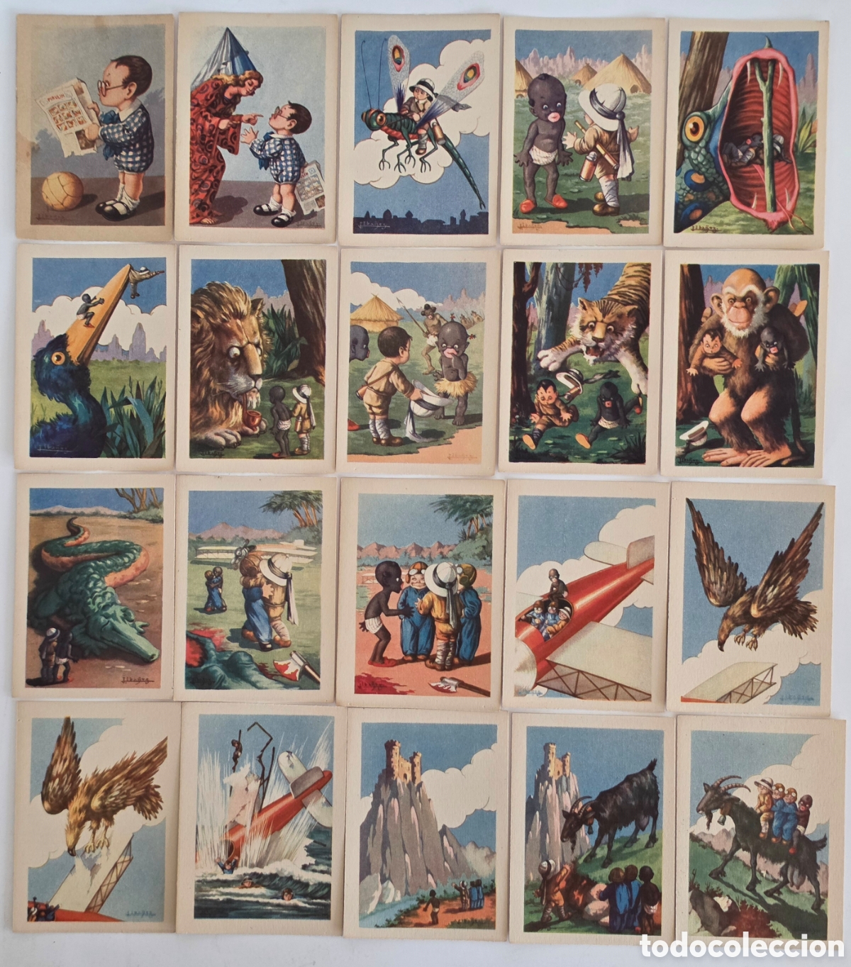 Sammeln alte Sammelbilder: 36 Antiguos Cromos Aventuras de Paquito y Carbonilla - Colecci&oacute;n Completa - Explorador Ind&iacute;gena