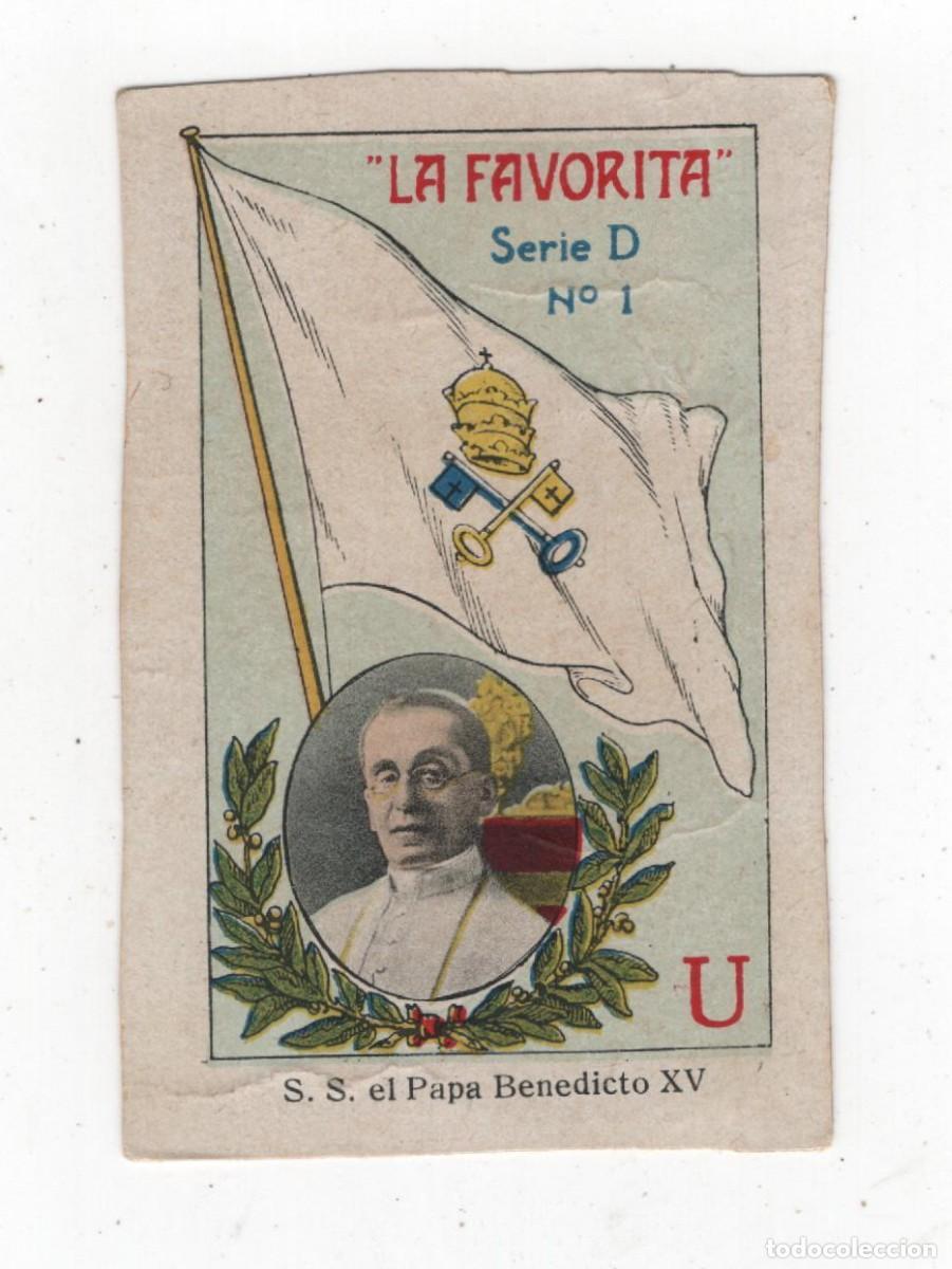 Coleccionismo cromos antiguos: LA FAVORITA ANTIGUO CROMO (CARTON) DOS CARAS (VER) S.S. EL PAPA BENEDICTO XV MAPA EN REVERSO