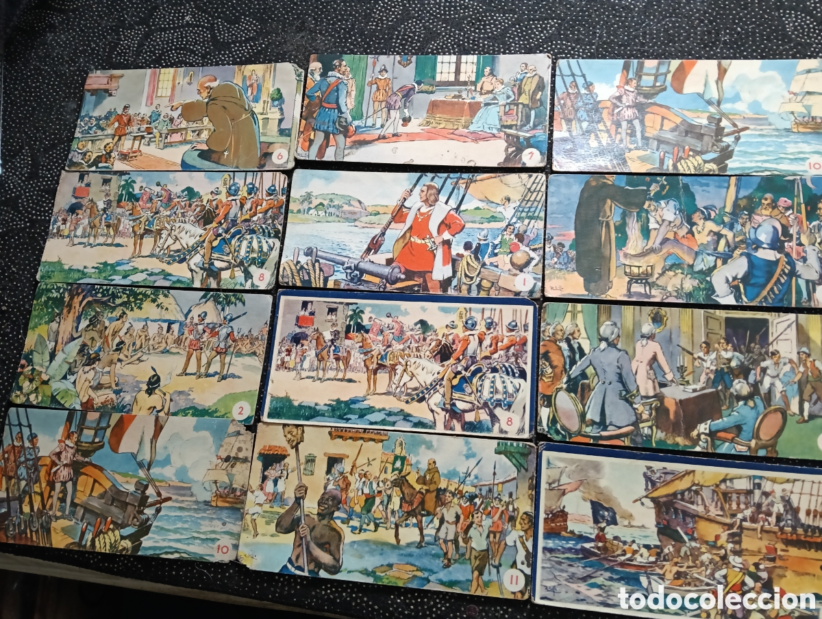 Coleccionismo cromos antiguos: Lote de 12+4 cromos de Col&oacute;n y las Am&eacute;ricas, historias contadas en los cromos, Cortes&iacute;a del jab&oacute;n PA