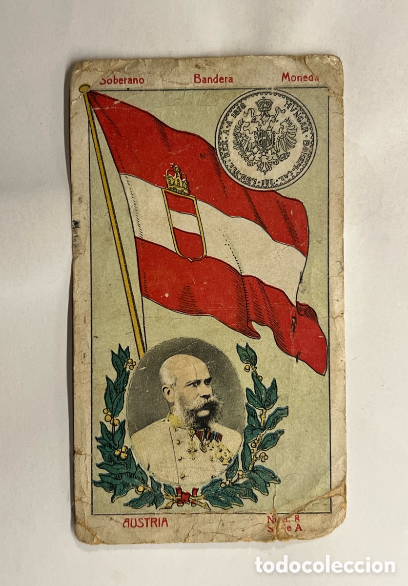 Coleccionismo cromos antiguos: CROMO SOBERANO BANDERA MONEDA- AUSTRIA. SERIE A, No.8, CHOCOLATE IMPERIAL (h.1910?) fatigado