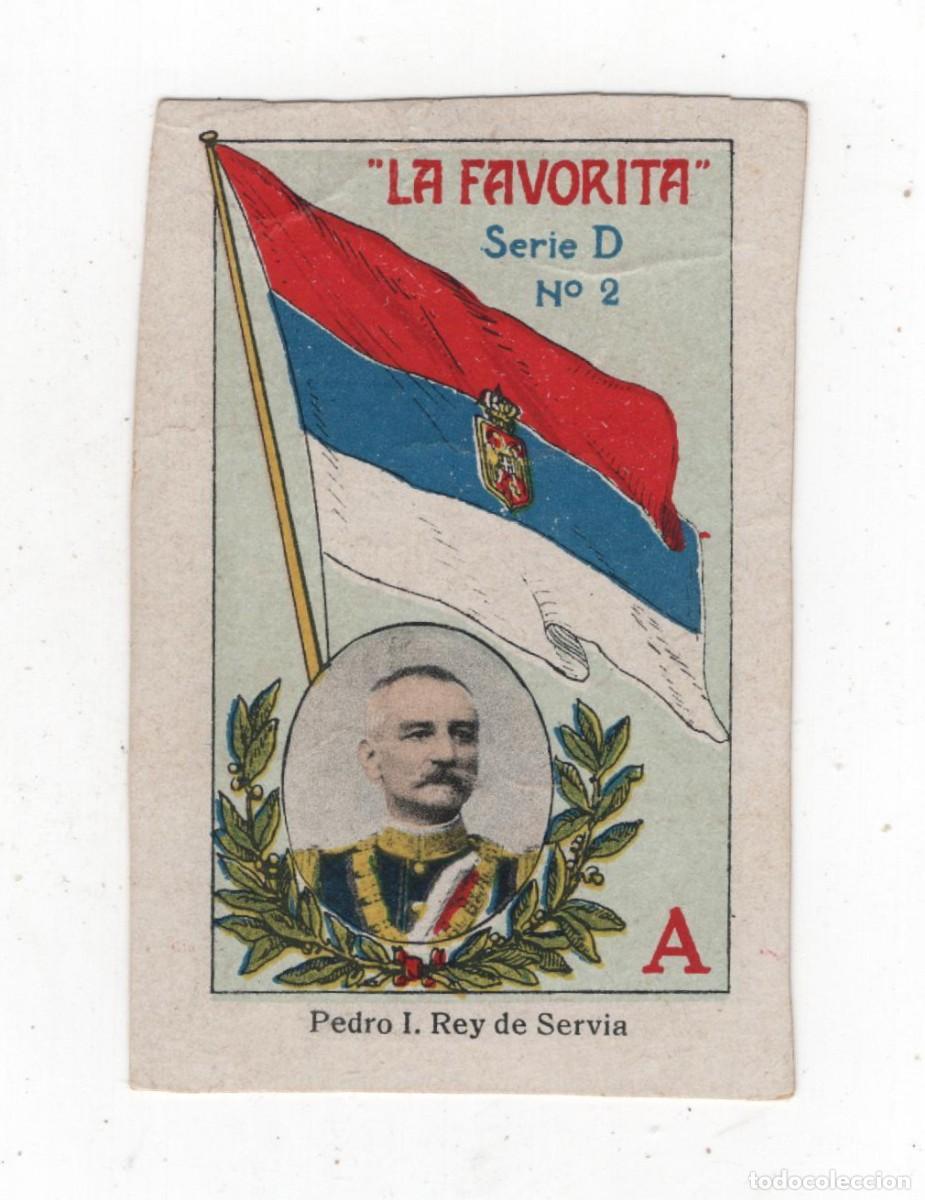 Coleccionismo cromos antiguos: LA FAVORITA ANTIGUO CROMO (CARTON) DOS CARAS (VER) PEDRO I REY DE SERVIA MAPA EN REVERSO