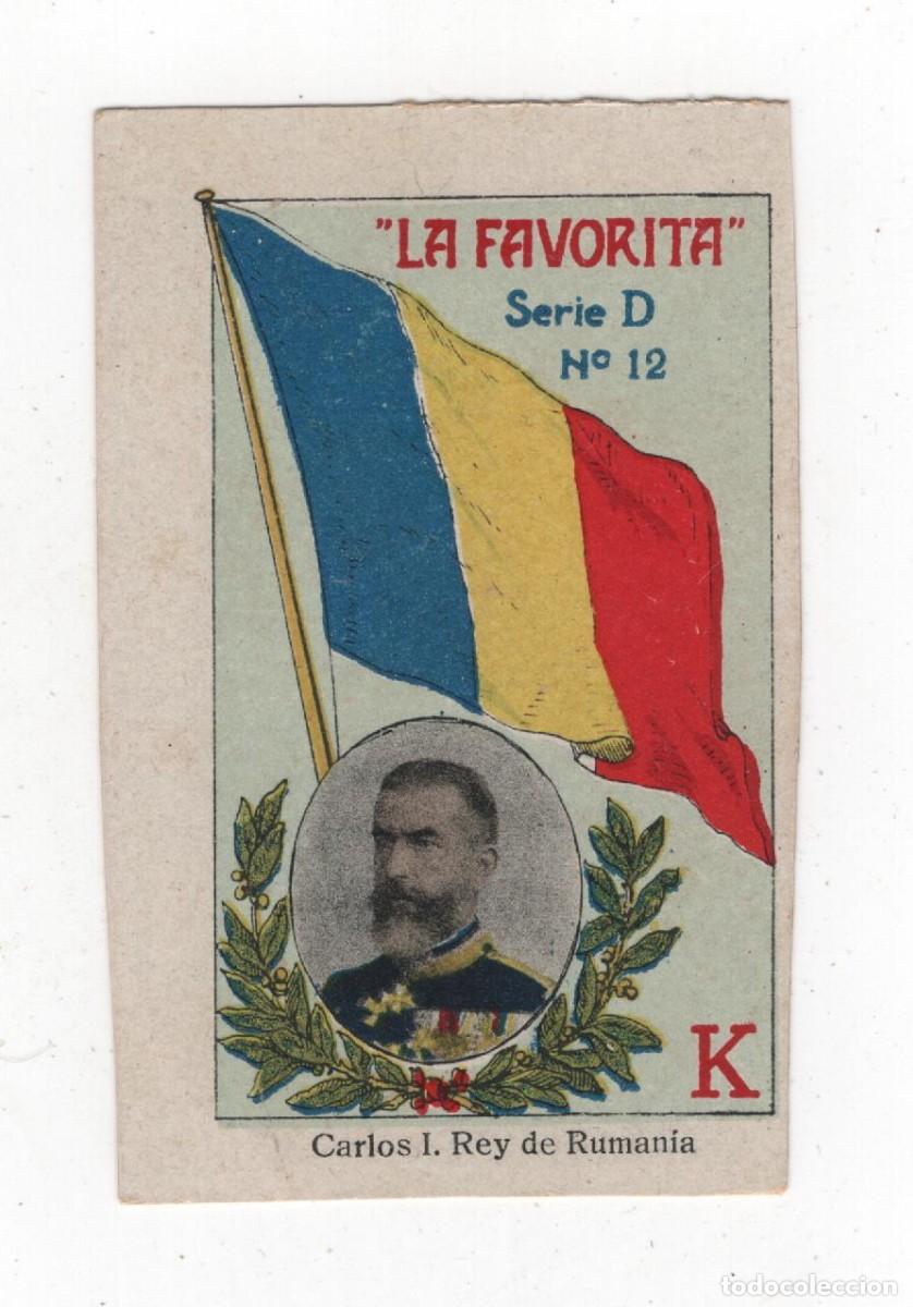 Coleccionismo cromos antiguos: LA FAVORITA ANTIGUO CROMO (CARTON) DOS CARAS (VER) CARLOS I REY DE RUMANIA MAPA EN REVERSO