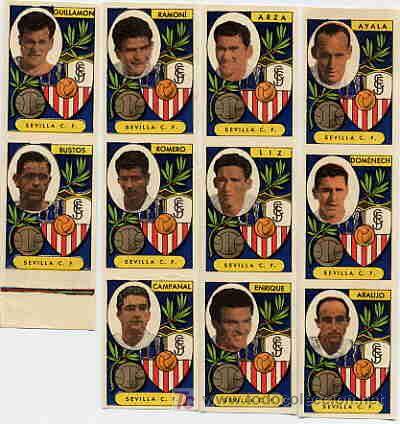 Cartes &agrave; collectionner de Football: CROMOS FUTBOL SEVILLA CLUB DE FUTBOL , TEMPORADA 1955 - 1956 COMPLETO . 11 CROMOS