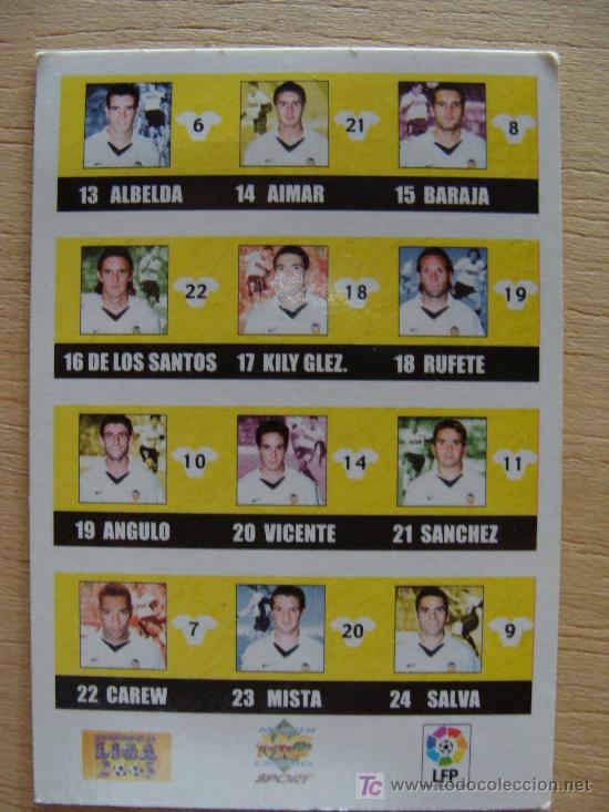 Figurine di Calcio: FICHA DE LA LIGA 2003. N&ordm; 25 // INDICE // VALENCIA CLUB DE F&Uacute;TBOL // MC MUNDI CROMO SPORT