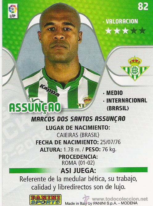 Football Stickers: PANINI SPORT---1 CROMO TEMPORADA 2007-2008 (MEGA CRAKS)---REAL BETIS---N&ordm; 82---ASSUNCAO