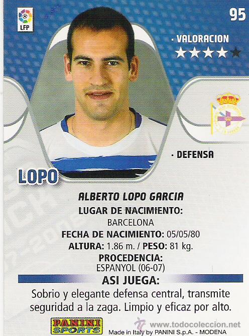 Cartes &agrave; collectionner de Football: PANINI SPORT---1 CROMO TEMPORADA 2007-2008 (MEGA CRAKS)---DEPORTIVO DE LA CORU&Ntilde;A---N&ordm; 95---LOPO