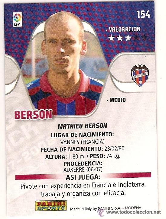 Football Stickers: PANINI SPORT---1 CROMO TEMPORADA 2007-2008 (MEGA CRAKS)---U.D LEVANTE---N&ordm; 154---BERSON