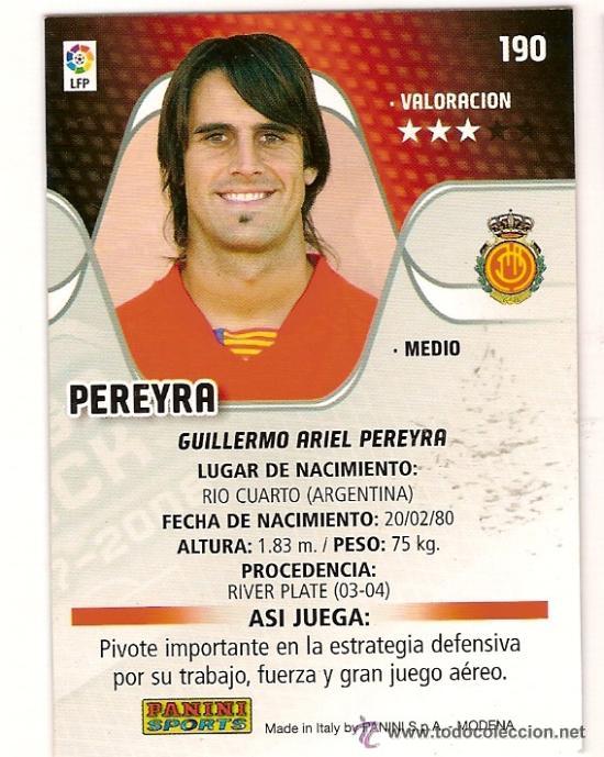 Cartes &agrave; collectionner de Football: PANINI SPORT---1 CROMO TEMPORADA 2007-2008 (MEGA CRAKS)---R.C.D MALLORCA---N&ordm; 190---PEREYRA