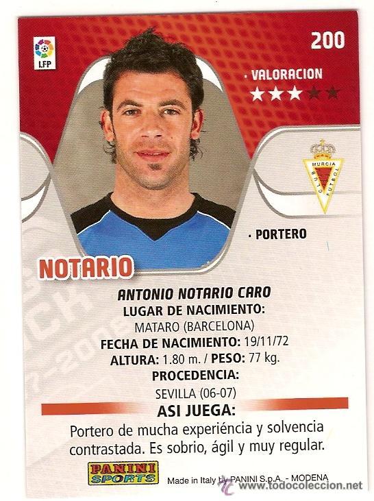 Cartes &agrave; collectionner de Football: PANINI SPORT---1 CROMO TEMPORADA 2007-2008 (MEGA CRAKS)---REAL MURCIA---N&ordm; 200---NOTARIO