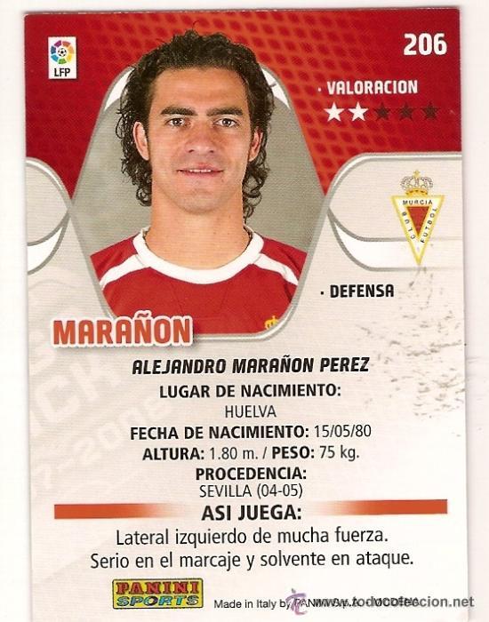 Cartes &agrave; collectionner de Football: PANINI SPORT---1 CROMO TEMPORADA 2007-2008 (MEGA CRAKS)---REAL MURCIA---N&ordm; 206---MARA&Ntilde;ON