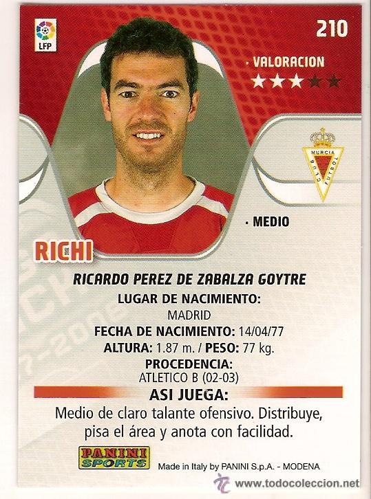 Cartes &agrave; collectionner de Football: PANINI SPORT---1 CROMO TEMPORADA 2007-2008 (MEGA CRAKS)---REAL MURCIA---N&ordm; 210---RICHI