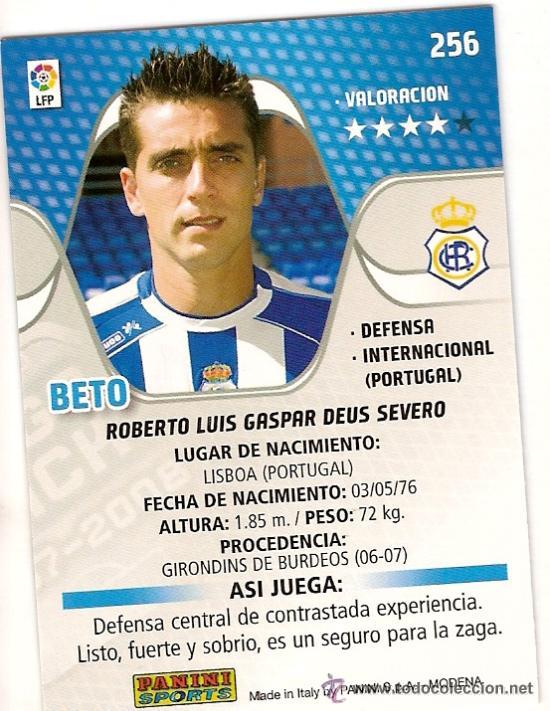 Cromos de Futebol: PANINI SPORT---1 CROMO TEMPORADA 2007-2008 (MEGA CRAKS)--RECREATIVO DE HUELVA---N&ordm; 256---BETO