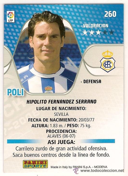 Cromos de f&uacute;tbol: PANINI SPORT---1 CROMO TEMPORADA 2007-2008 (MEGA CRAKS)--RECREATIVO DE HUELVA--N&ordm; 260--POLI