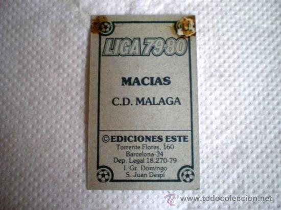 Cromos de f&uacute;tbol: ESTE 79 80 MALAGA  MACIAS DIFICIL - Foto 2