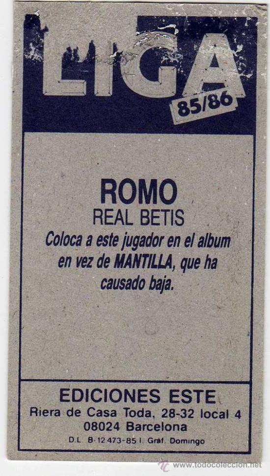 Cromos de f&uacute;tbol: romo, coloca  este 85-86 - Foto 2