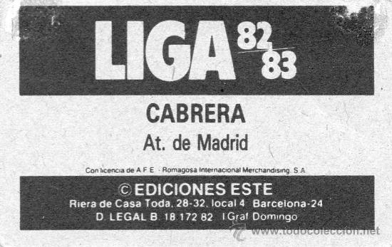 Cromos de f&uacute;tbol: Ed. Este 82 - 83 / Cabrera - Atl&eacute;tico - baja - Foto 2