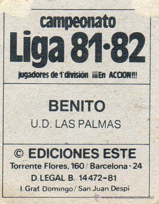 Cromos de f&uacute;tbol: Ed. Este 81 - 82 / Benito - Las Palmas - Foto 2