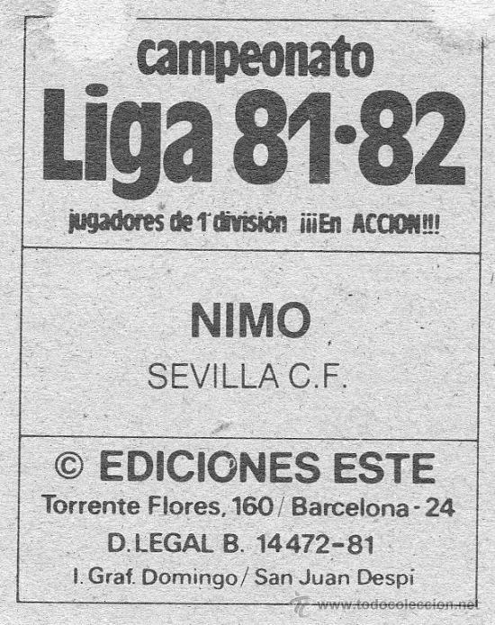 Cromos de f&uacute;tbol: Ed. Este 81 - 82 / Nimo - Sevilla - Foto 2