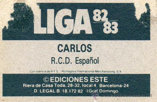 Cromos de f&uacute;tbol: Ed. Este 82 - 83 / Carlos - Espa&ntilde;ol - Foto 2