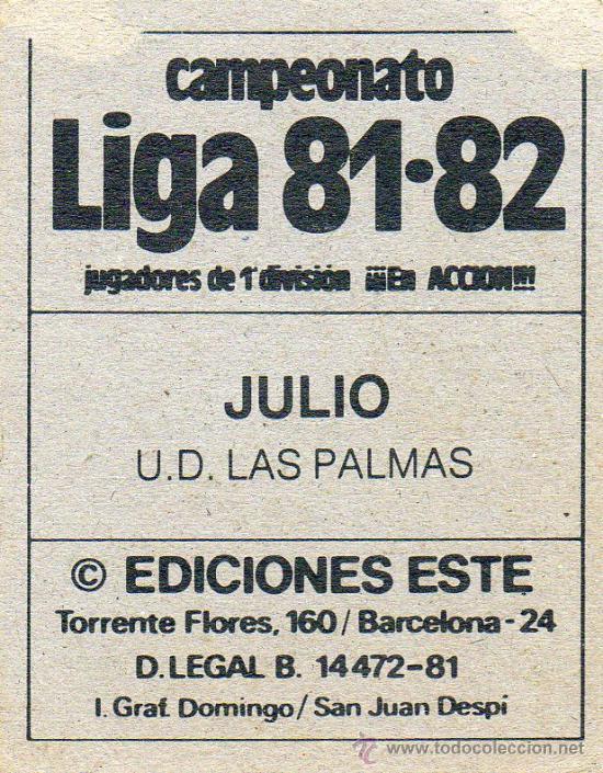 Cromos de f&uacute;tbol: Ed. Este 81 - 82 / Julio - Las Palmas - Foto 2