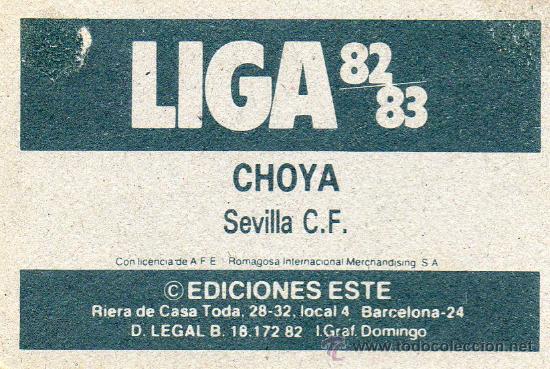 Cromos de f&uacute;tbol: Ed. Este 82 - 83 / Choya - Sevilla - baja - Foto 2