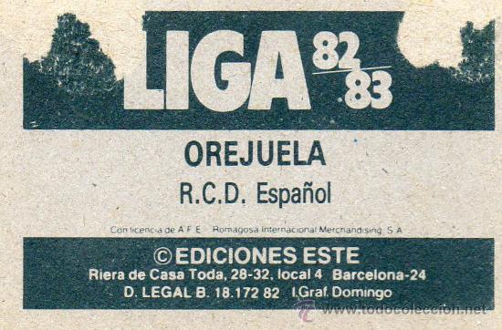 Cromos de f&uacute;tbol: Ed. Este 82 - 83 / Orejuela - Espa&ntilde;ol - Foto 2