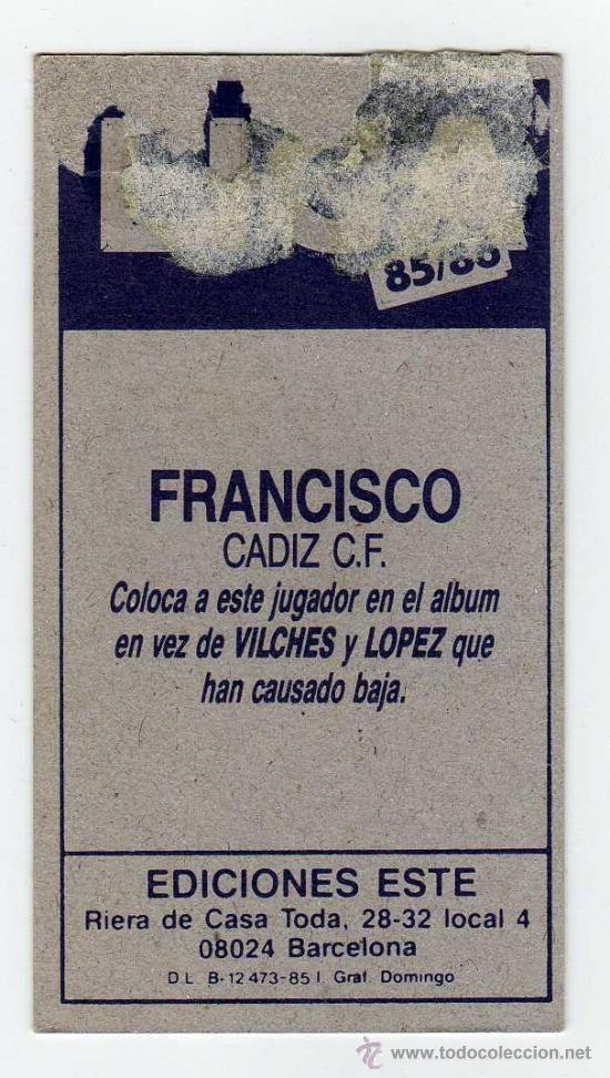 Cromos de f&uacute;tbol: francisco coloca del cadiz este 85-86 - Foto 2