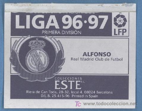 Cromos de f&uacute;tbol: Alfonso - Baja - Real Madrid - Ediciones Este 96 - 97 - Foto 2