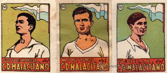 Cromos de f&uacute;tbol: 3 cromos del malacitano de cromos cultura 1940 nuevos