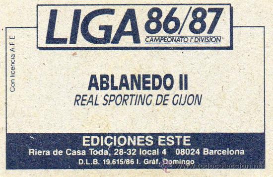Cromos de f&uacute;tbol: Ed. Este 86-87 / Ablanedo - Sporting (sin pegar) - Foto 2