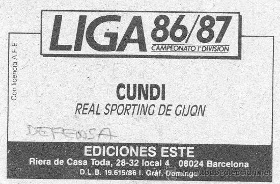 Cromos de f&uacute;tbol: Ed. Este 86-87 / Cundi - Sporting (sin pegar) - Foto 2